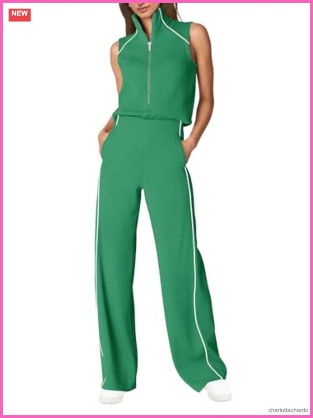 Womens Sleeveless Mock Neck Wide Leg Jumpsuit With Pockets
